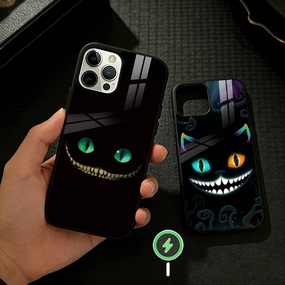 C-Cheshire Cat Cool Eye Alice Phone Case For iPhone 17 16 15 14 13 12 Pro Max Plus for Mirror Wireless Magnetic Cover