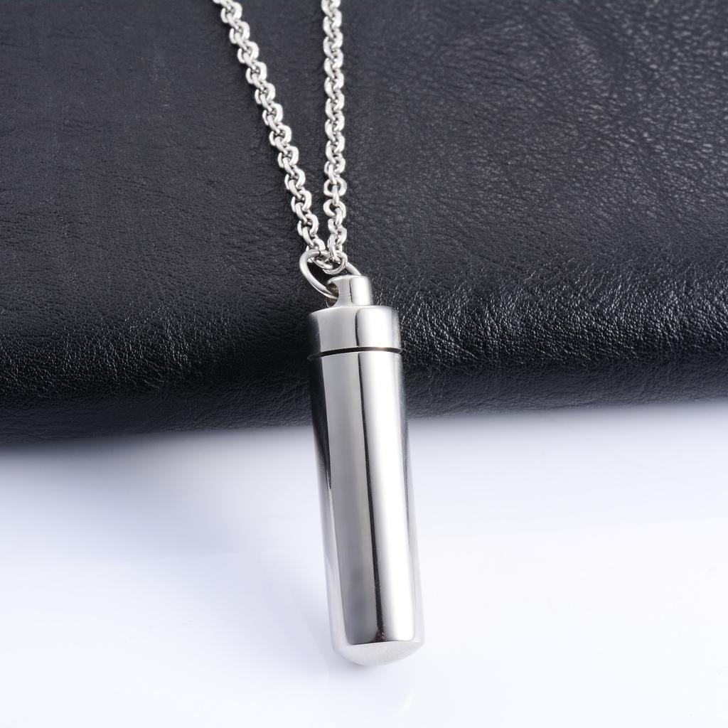 Keepsake Stainless Steel Cylinder Urn Pendant for Pet Ashes Necklace Chain Choker Charms Funeral Cremation Jewelry Accessories
