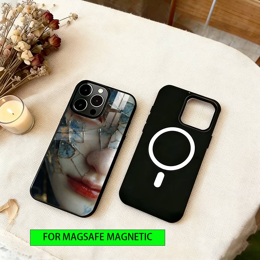 Blue & White Grace Phone Case For iPhone17,16,15,14,13,12,11 Plus,Pro Magnetic with Magsafe Wireless Charging