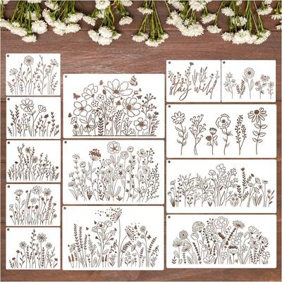 New Model, 13 Pieces/set, Flower Painting Template, Hand Account Template, Artistic Flower Theme, Reusable, Hand Copying Tool