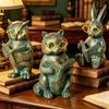 Tierfigur beim Lesen Retro Eule Hase Waschbär mit Buch Statue mit Leuchtbrille für Bücherregal Schreibtisch Heimdekoration