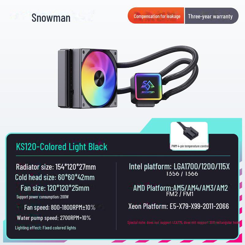 

SNOWMAN Bingman KS120/240/360 Водяной радиатор ЦП с вентилятором X99 AMD 1700 KS120 чёрный