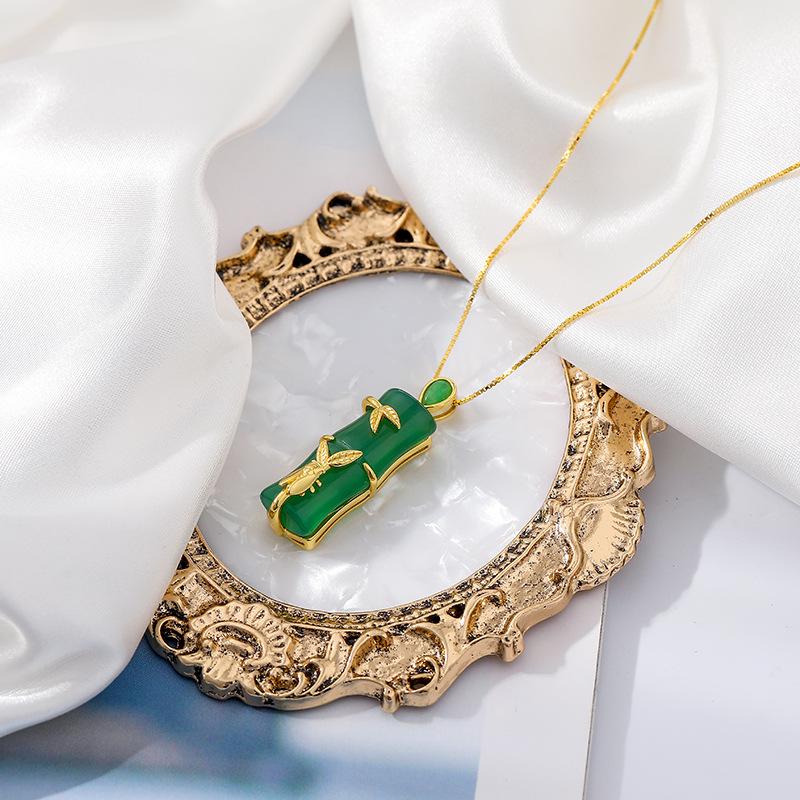 

Baoyilong S925 Серебро Бамбук Халцедон Подвеска Ожерелье - Женская Роскошная Ключичная Цепочка 925 Silver зелёный