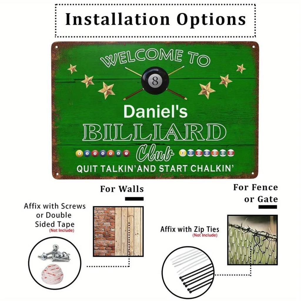 1pc 20x30cm Personalized Billiard Club Metal Sign Custom Name Aluminum Wall Decor Pool Backyard Game Room Plaque