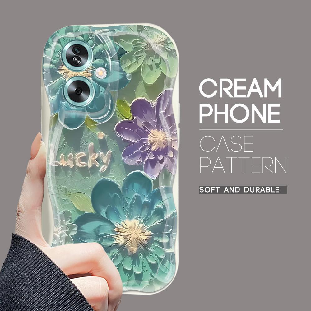 

Милий мультяшний візерунок, кремовий текстурний корпус, м’який силіконовий чохол з хвилястим краєм для OPPO Reno Realme Realme Q3 5G білий