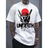 European Size Men's Pure - Polyester White T - Shirt: Samurai Skull Fusion Tee - Bold Elegance