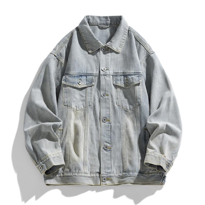 

American Street Handsome Lapel Denim Jacket Men s Spring and Autumn Retro Loose Couple Versatile Casual Jacket XXL