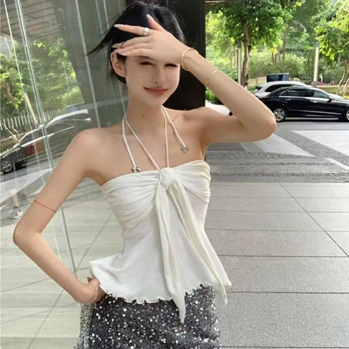 Spice Girls Summer Slim Fit and Thin Beautiful Back Straps Neck Small Vest Sexy Tube Top Pure Desire Wind Halter Top Ins