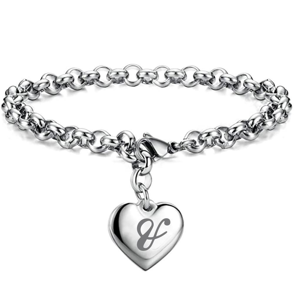 26-Letter Engraved Titanium Steel Bracelet for Women - Stylish European & American Design with English Letters