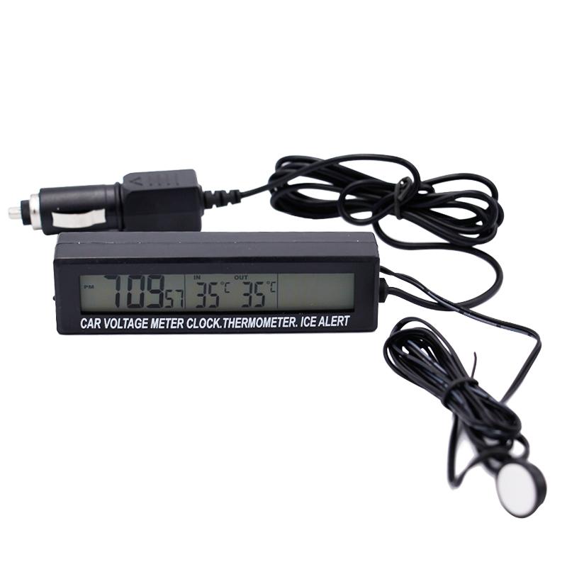 

Цифровой автомобильный вольтметр-термометр с двухцветной подсветкой, дисплей 3 в 1, часы, измеритель температуры, предупреждение о гололеде, детектор напряжения синий