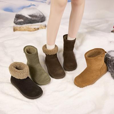 Schneestiefel Damenschuhe Zwei Tragevarianten Französische Schneestiefel Damen Dongsen-gefütterte antike Lammwolle Kurze Stiefel Samt Baumwollschuhe