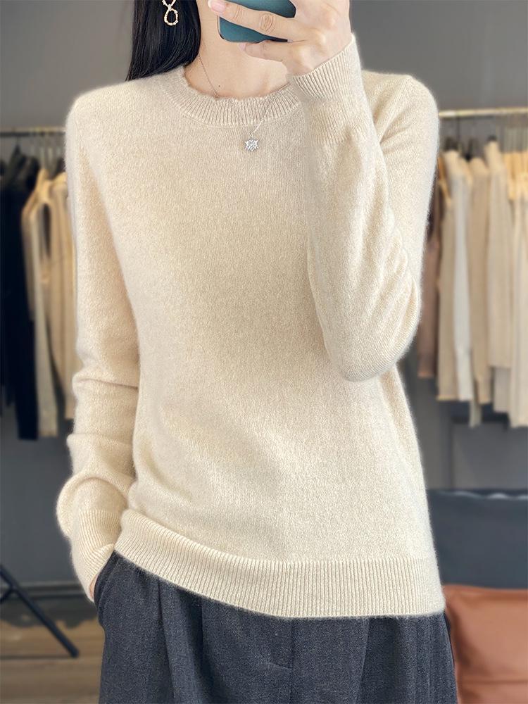 Women's 100% Pure Wool Lace Collar Round Neck Sweater - Autumn/Winter Plus Size Knit Pullover