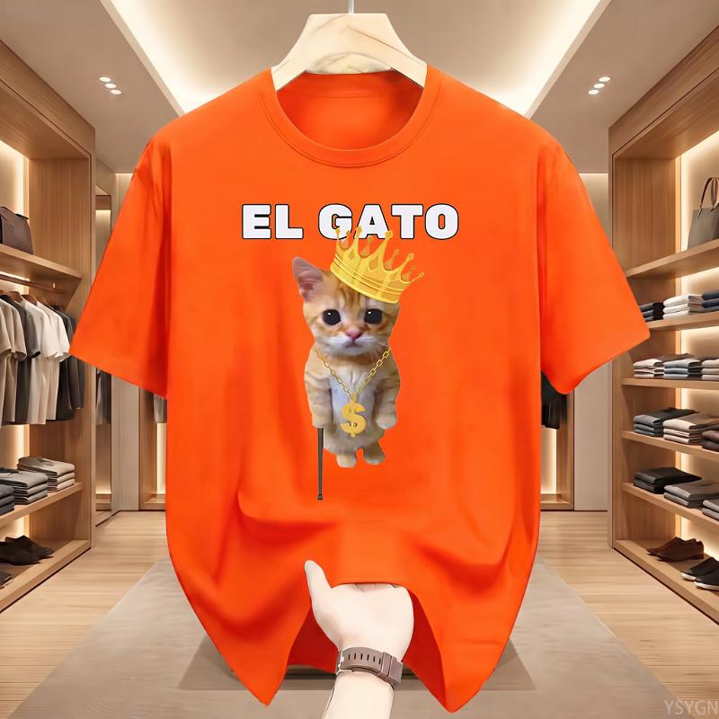 El Gato Is Calling Meme Sad Crying Cat Munchkin Kitty Meme T Shirt Fashion Short Sleeves Oversized T-shirt