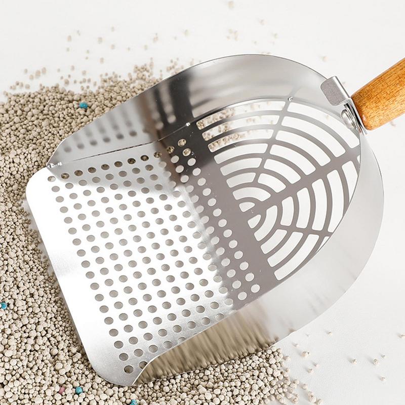 Katzenschaufel Edelstahl Katzenstreuschaufel Tragbares Reinigungs-Siebwerkzeug mit ergonomischem langem Griff Haustierbedarf für Zuhause