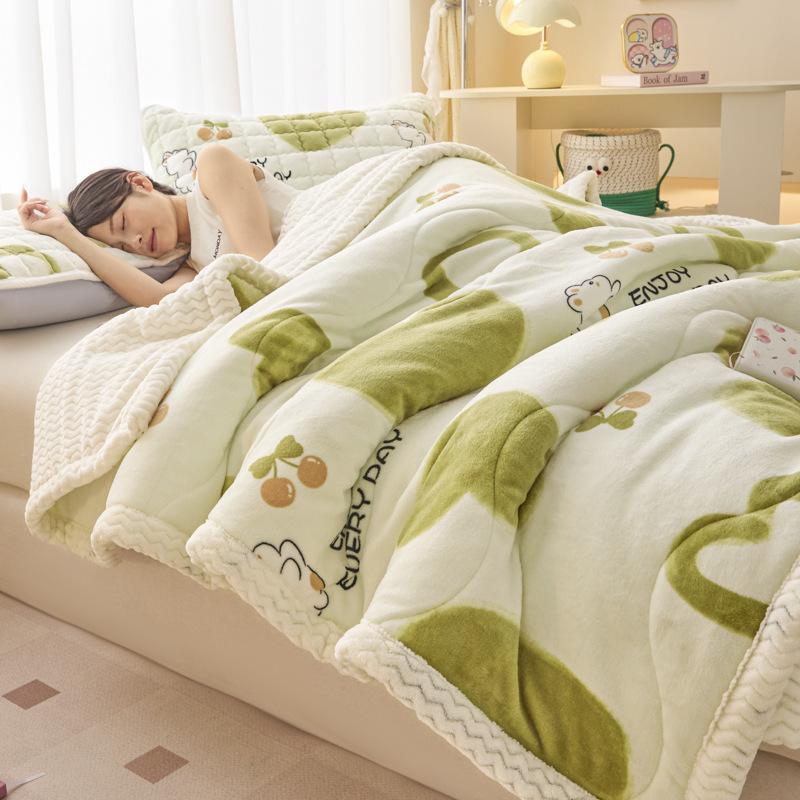 Winter Thick Three-Layer Quilted Blanket Milk Flannel Multifunctional Warm Blankets for Home Cartoon Printed Single Sofa Cover