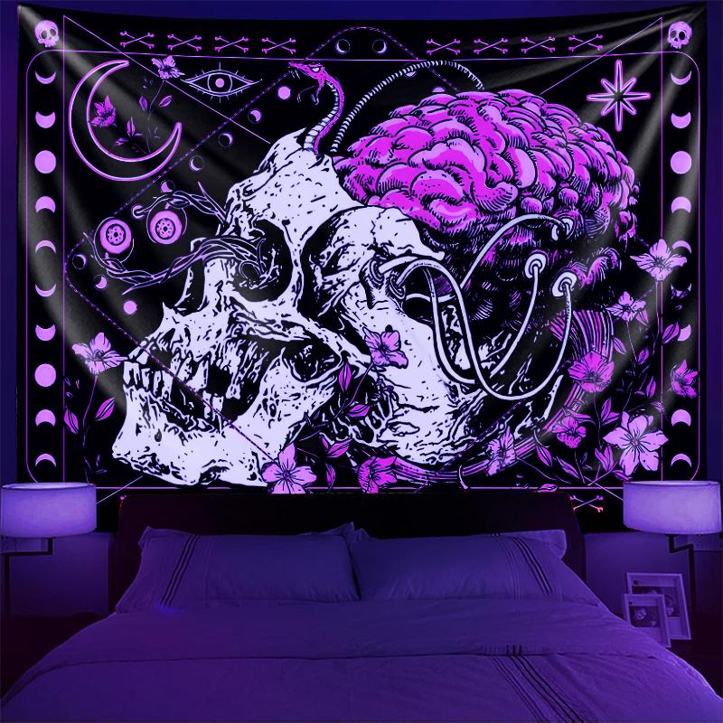 

VIKAMA Gothic Dark Skull Brain Tapestry Dark Style Wall Hanging Bedroom Escape Room Decor Gothic Theme Living Room Room Decor 74x94cm(29x37in)