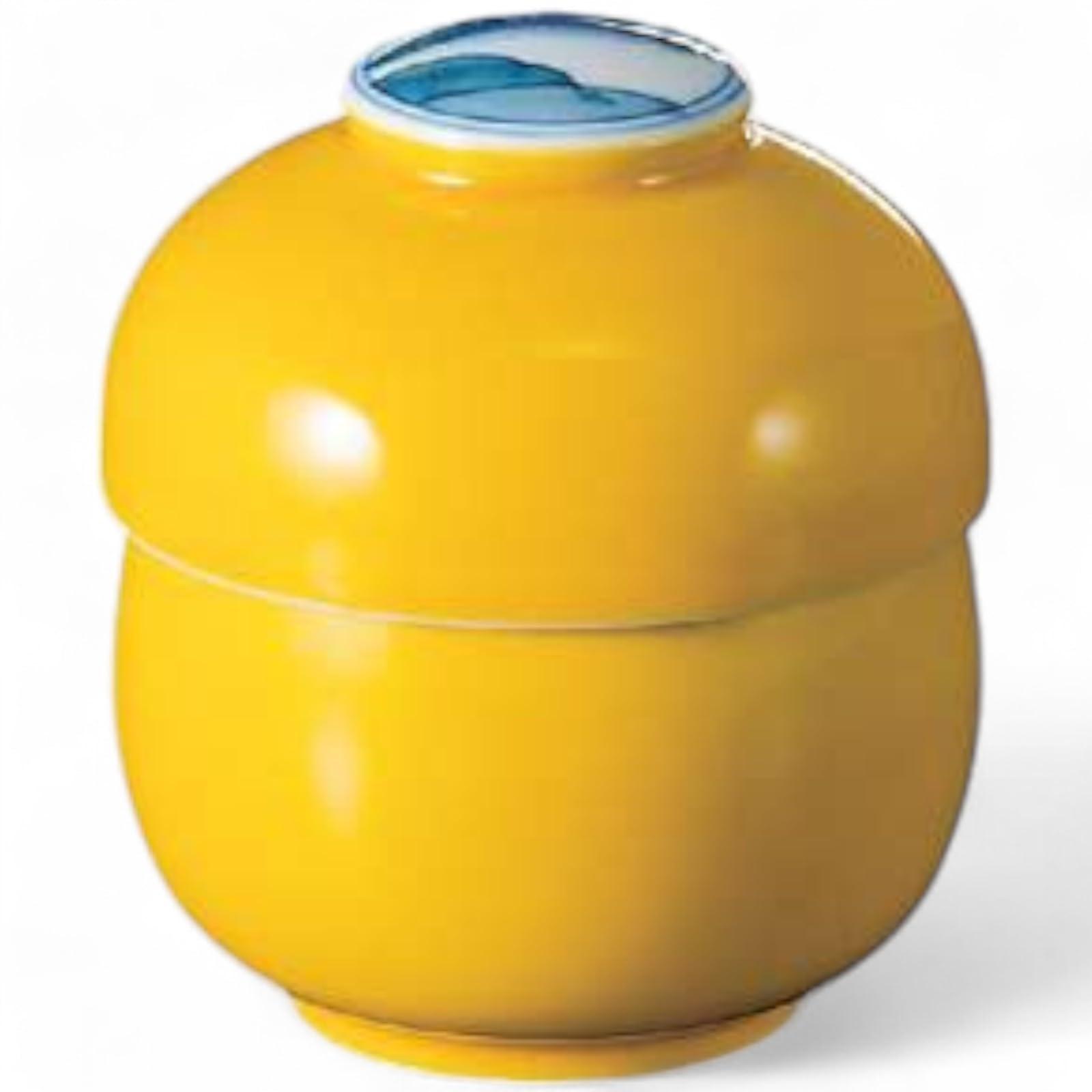 

Такюмифу Арита фарфор Чаванмуси пиала Хэйан Дарума паровая пиала Желтая глазурь пейзаж Сделано в Японии