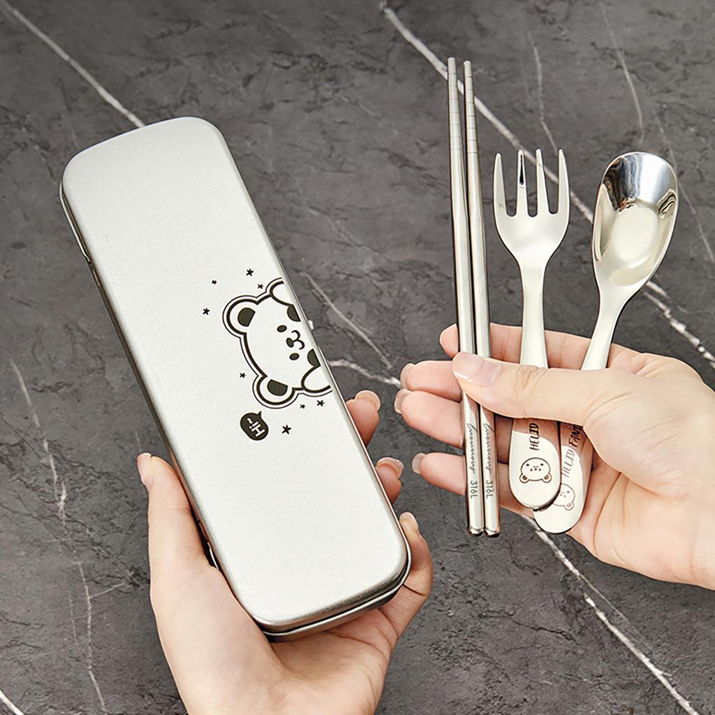 4Pcs/Set Outdoor Portable Dinnerware Set 316 Stainless Steel Fork Spoon Chopsticks With Box Camping Picnic Tableware