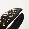 Women Fun Sports Football Embellished Headband Pearl Rhinestones Jeweled Headband Wide Top Knotted Hairband Headpiece