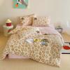 Cartoon Sticker Embroidered Thickened Milk Fleece Four-Piece Set Coral Fleece Thermal Bed Sheet Quilt Cover Student Bedding
