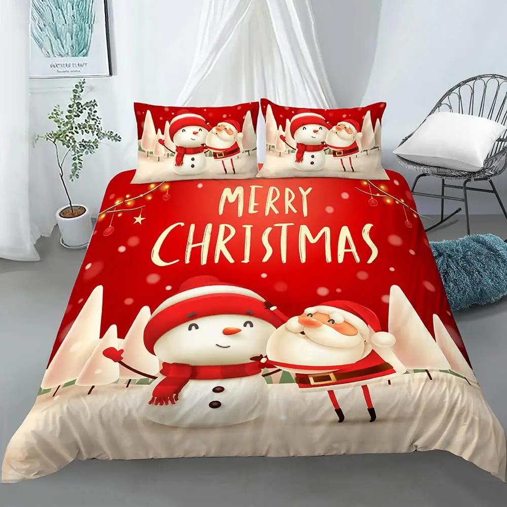 Weihnachten Schneemann König Königin Bettbezug Kinder Cartoon Bettdeckenbezug Weiß Winter Schneeflocke Bettwäsche Set Polyester Bettdeckenbezug