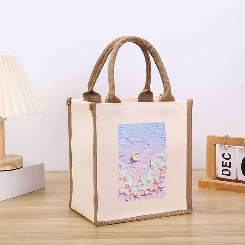 New Canvas Handbag Tourist Picnic Storage Bag Simple and Large Capacity Tote Bag