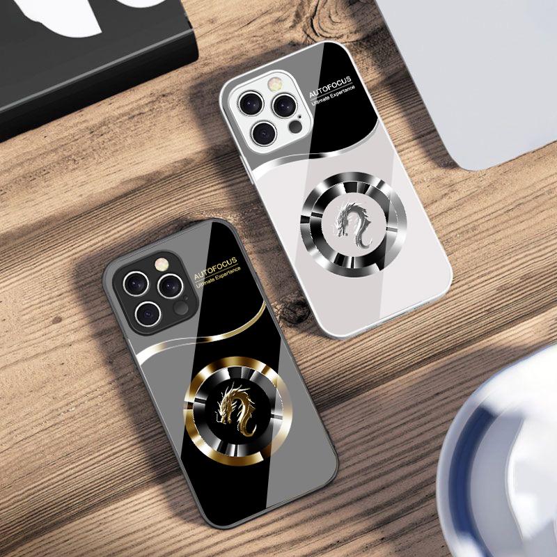 Circle New Dragon Head For iPhone 16 E 15 14 13 Plus 12 mini 11 Pro Max XR Xs Max 16E X 7 8 6 6S 2022 Tempered Glass Phone Case