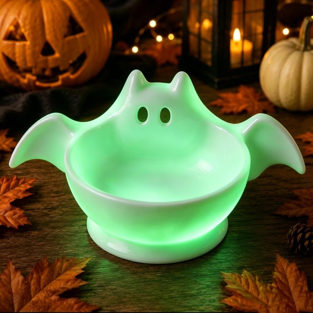 Luminous Halloween Bat Shaped Storage Bowl Cute Desktop Candy Bowl  Desk Organizer