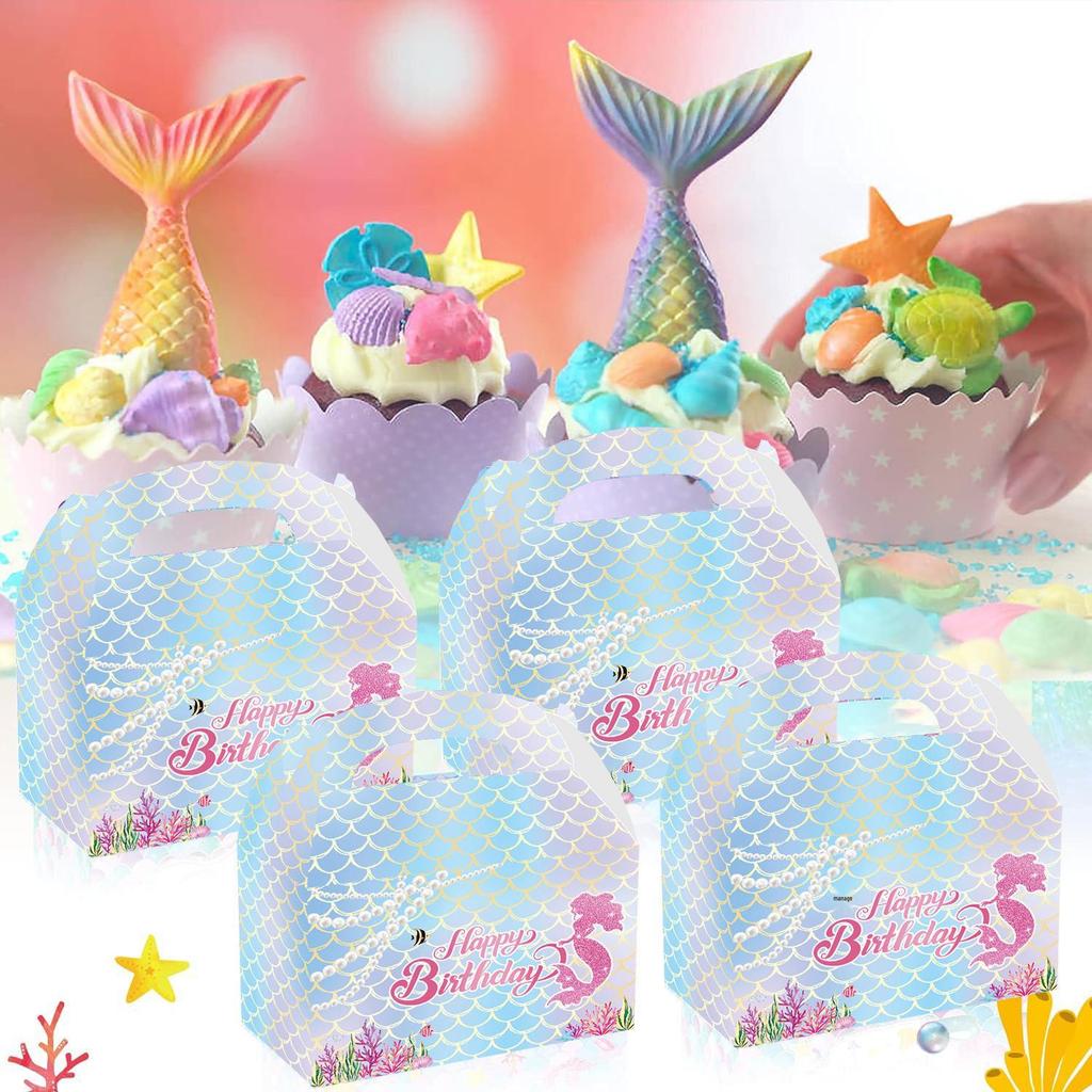 Mermaid Theme Party Supplies: Colorful Fish Scale Napkins, Plates, Cups, Flags, and Swirl Decorations