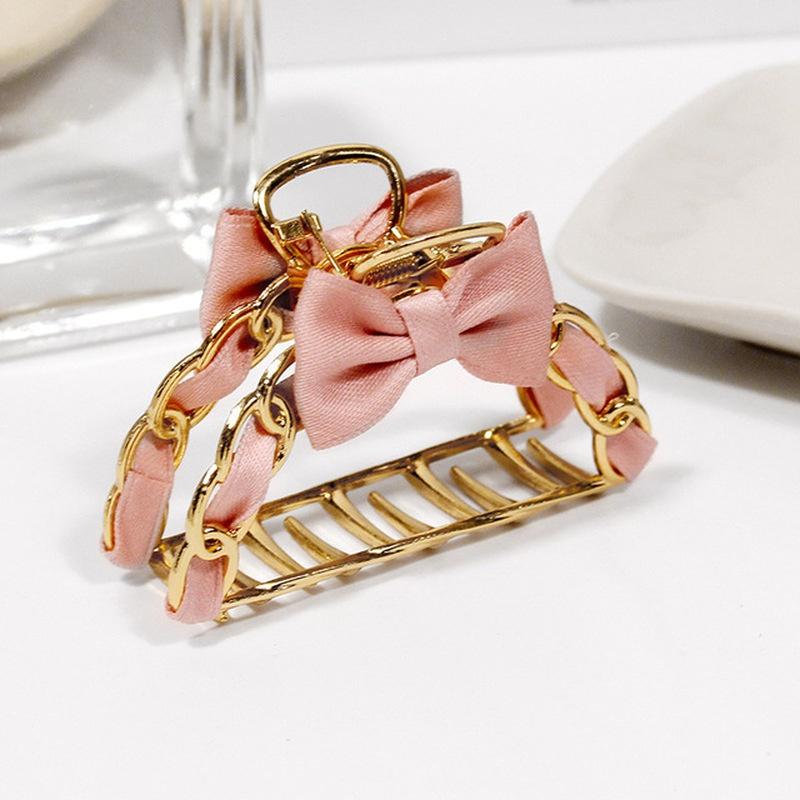 

Элегантный большой металлический коготь для волос с маленьким бантом в корейском стиле для женщин розовый