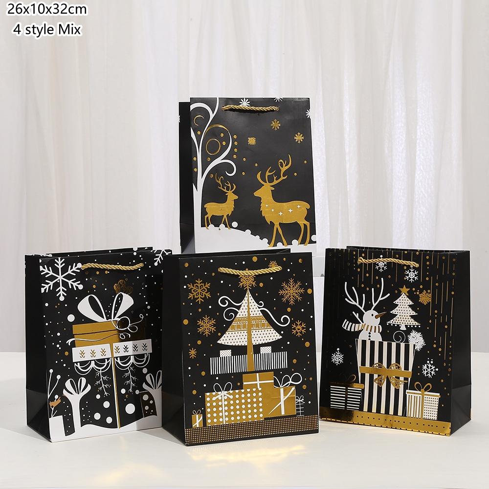 StoBag, Elegant Christmas Gift Bags, Happy Christmas, Add a Touch of Festive Cheer To Your Gift-Giving, Reusable Paper, 6/10pcs