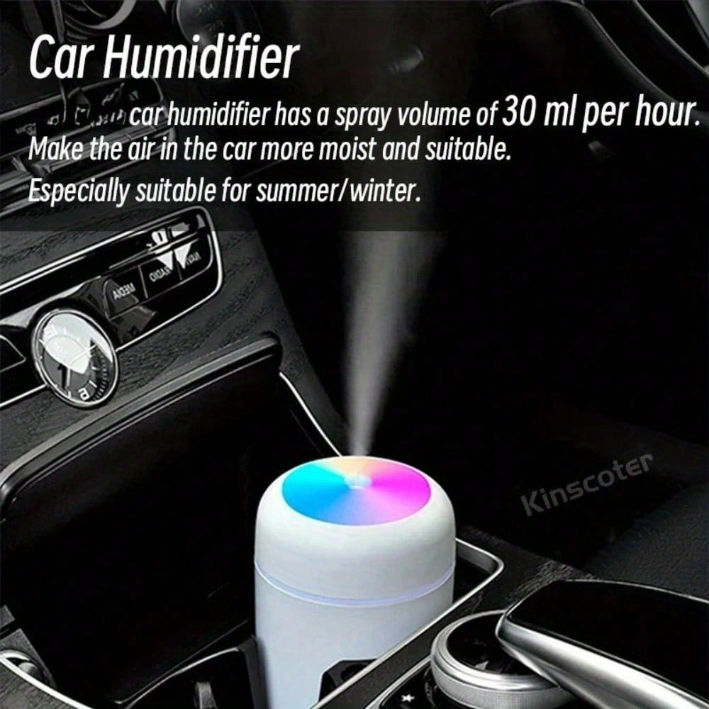 Portable Ultrasonic Air Humidifier, Car Humidifier, Color Cup, Aroma Diffuser, Mist Cooler, USB Car Light Purifier, 300ml