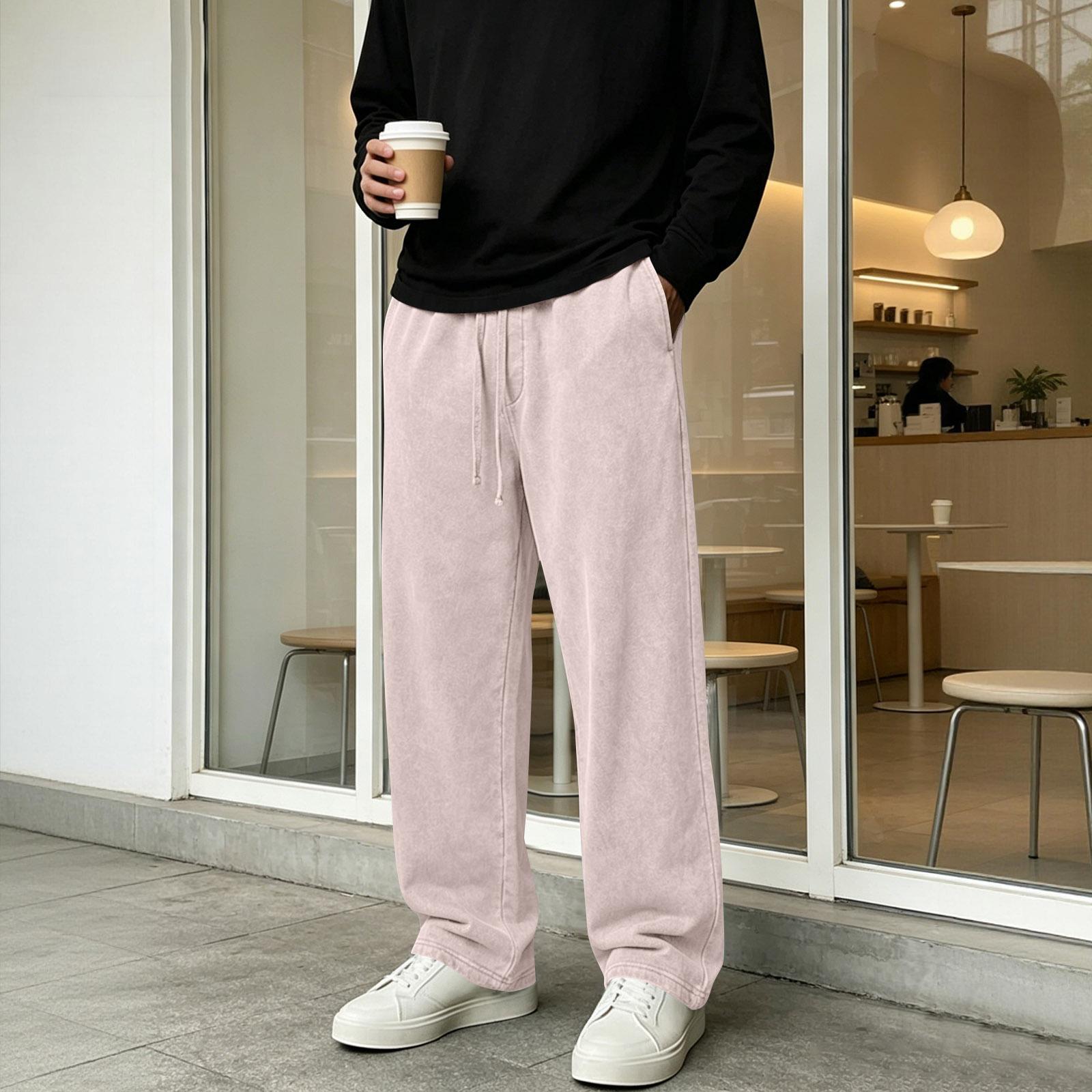 

Men’s Drawstring Waist Vintage Style Relaxed Fit Casual Long Pants Comfortable Loose Fit Trousers for Summer Daily Wear S бежевый