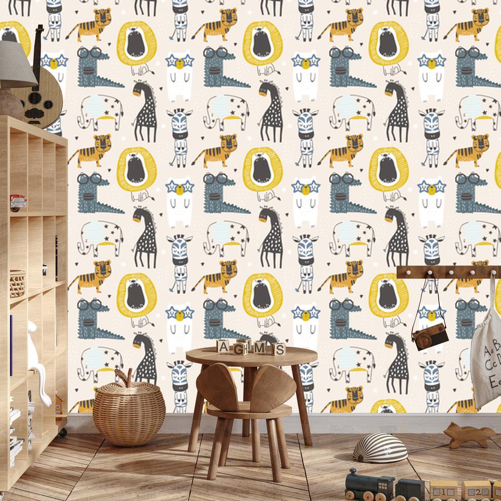 Wild Animals Wallpaper in Scandinavian Style for Living Room and Bedroom 50x1000