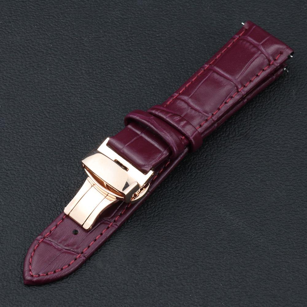 Genuine Leather Rose Gold & Silver Bamboo Pattern Quick Release Watch Strap with Butterfly Buckle (20mm/22mm)