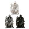 3D Printed Mini Hooded Skull Figurine, Dark Style Desktop Ornament, Cool Rock Gesture Skeleton Decor for Study Room E-Sports Room