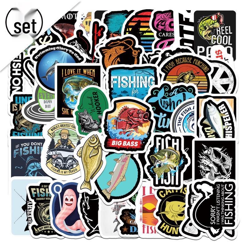 52 Cartoon Fishing Trolley Stickers: Unique, Non-Repeating Designs for Personalized Gear Decoration