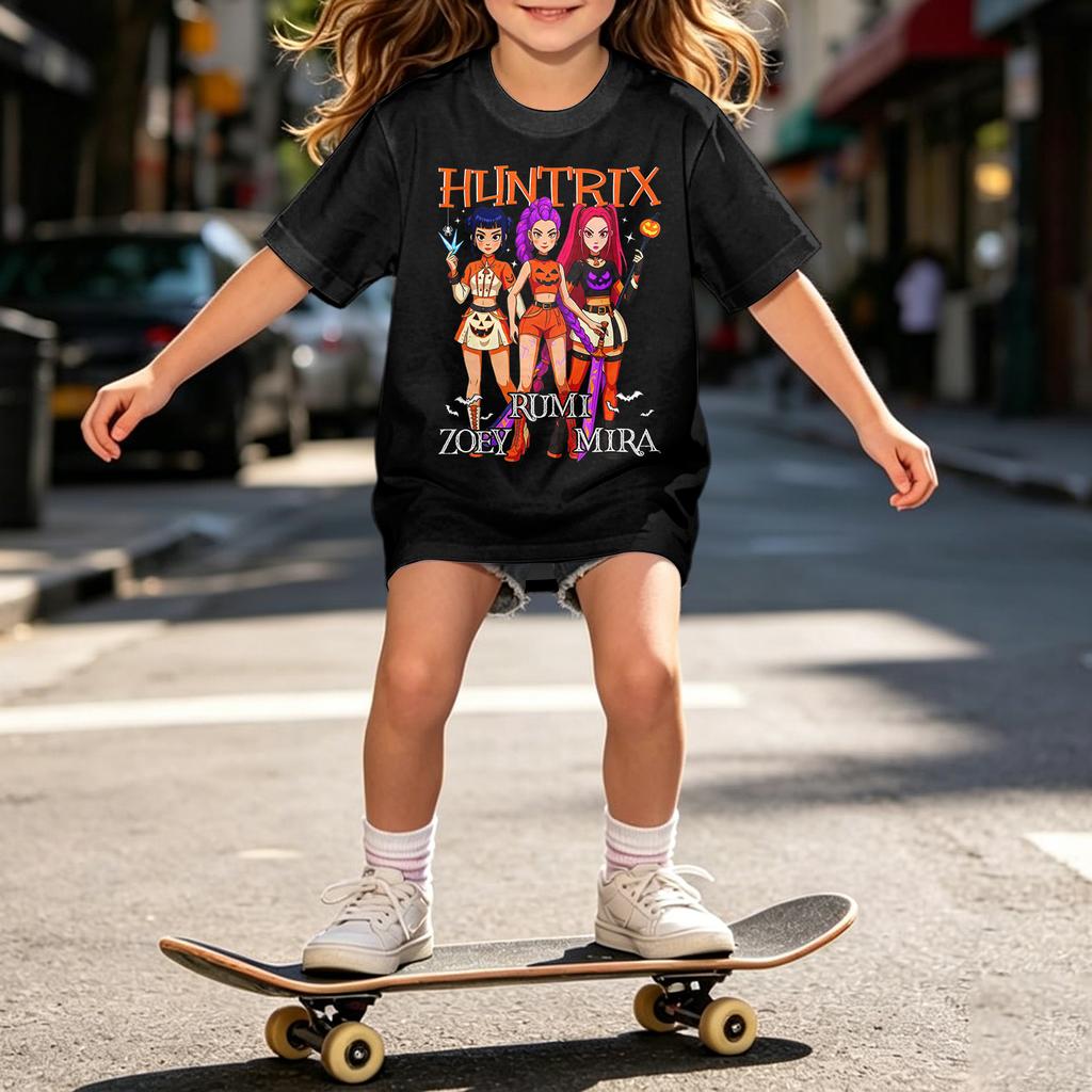 Girls Halloween Short Sleeve T-Shirt for Kids, Print, Loose Fit Casual Cotton Tee, Comfortable Top for Daily Wear