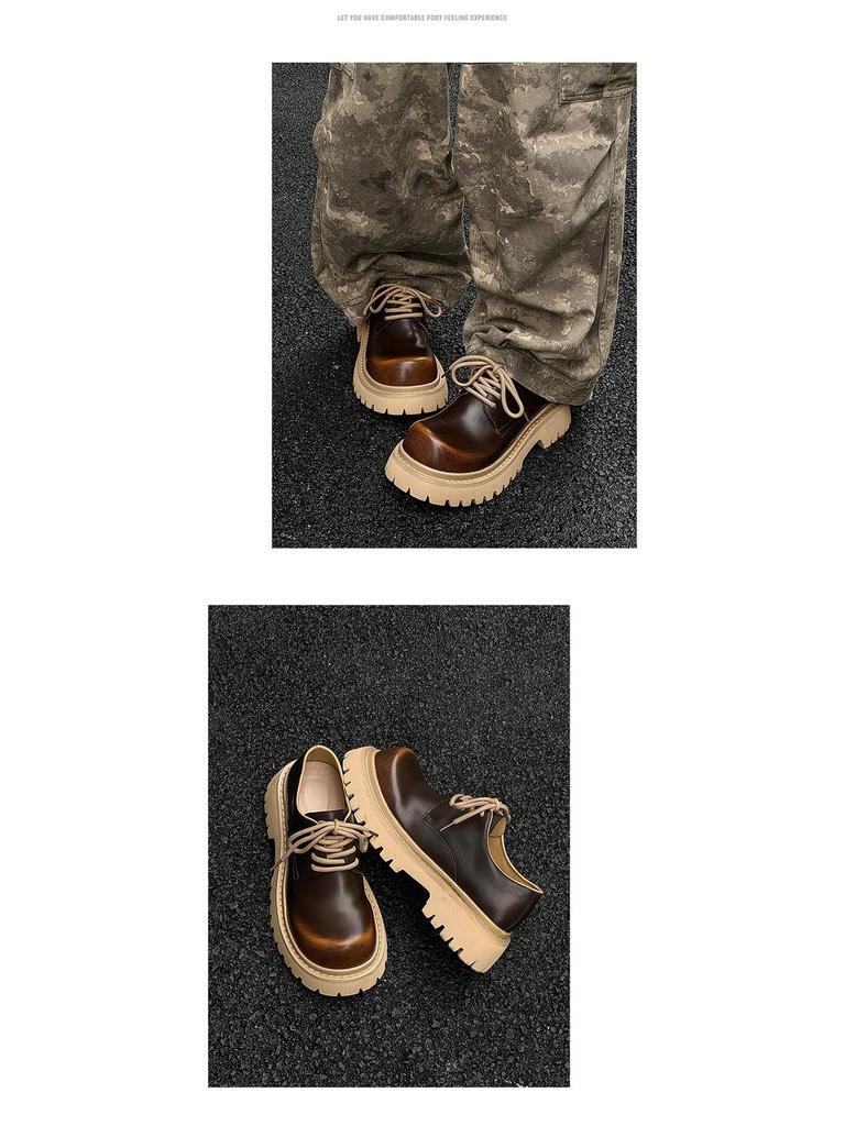 Little Leather Retro Lace-Up Derby Shoes with Thick Soles (Model 14702)
