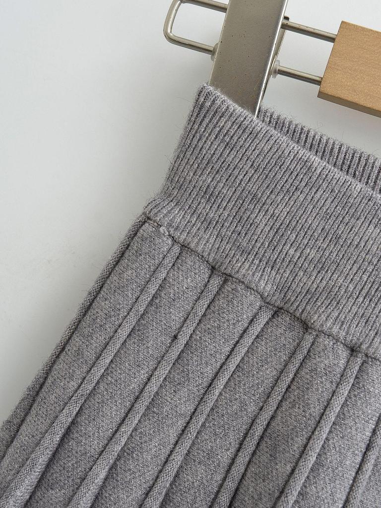 Winter Women's European & American Style Sexy High-Waisted Slim-Fit Knit Pleated Skirt