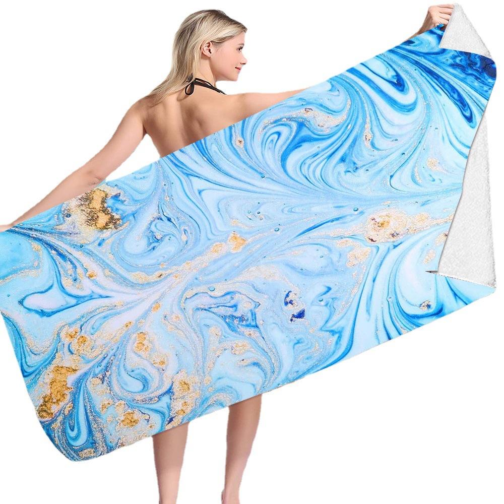 Blue Wave Series digital-printed polyester Superfine fiber double-sided fleece Beach vacation bath towel, beach towel