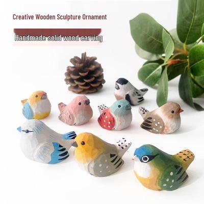 Hand-Carved Solid Wood Finch Ornament - Creative Desktop Decor for Home or Office