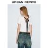 UR 2025 Women's Back Ribbon Letter Embroidered Short Sleeve T-Shirt