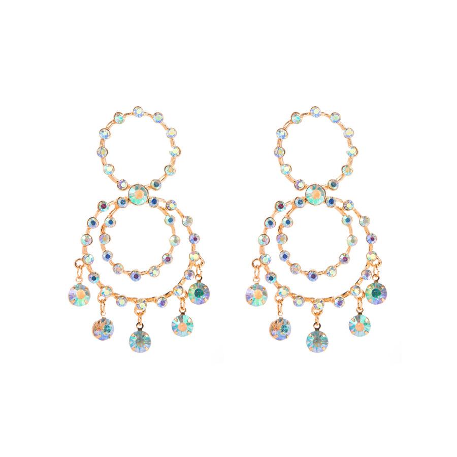 Women Exaggerated Personality Earrings Alloy Multilayer Round Crystal Hoop Earrings
