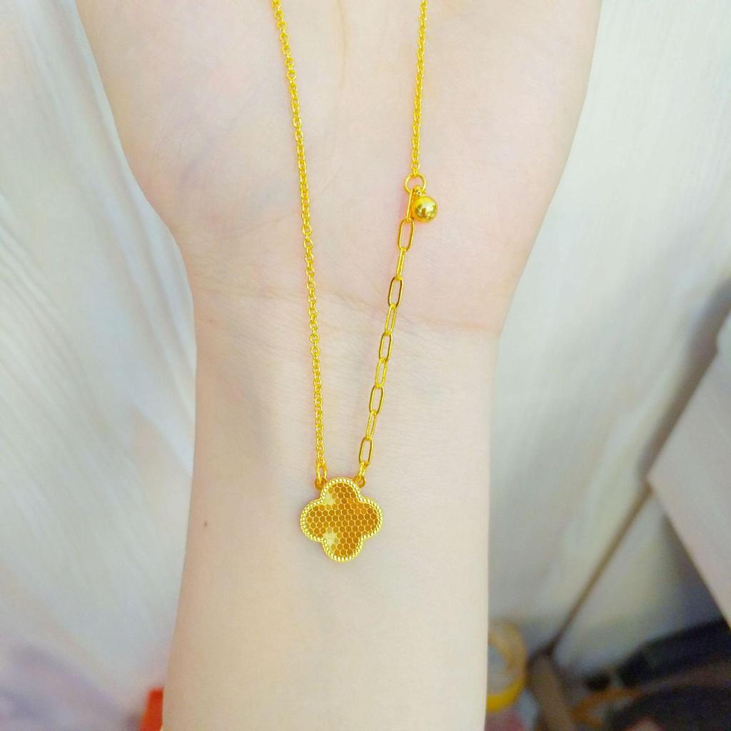 Golden CNC Dragon Scale & Butterfly Princess Pendant with Honeycomb Face, Lucky Clover, and Gourd Necklace