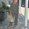 Floral Print Casual Round Neck Mid-Sleeve Top and Pants Set