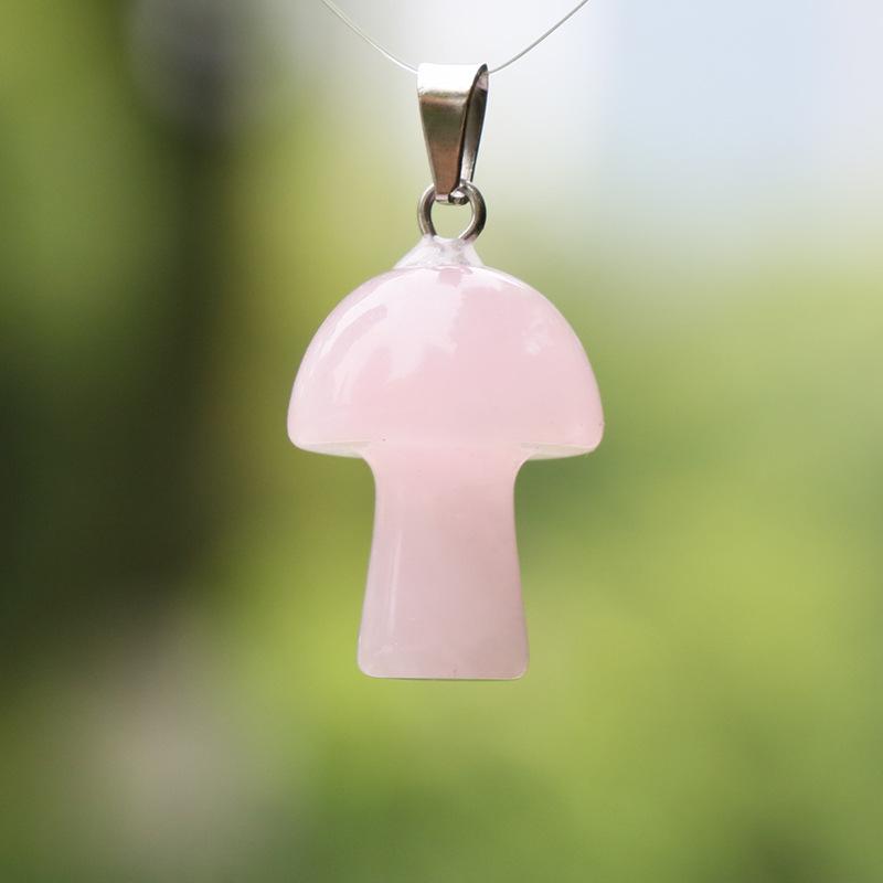 2cm Natural Crystal Jade & Pink Tiger Eye Mushroom Necklace Pendant