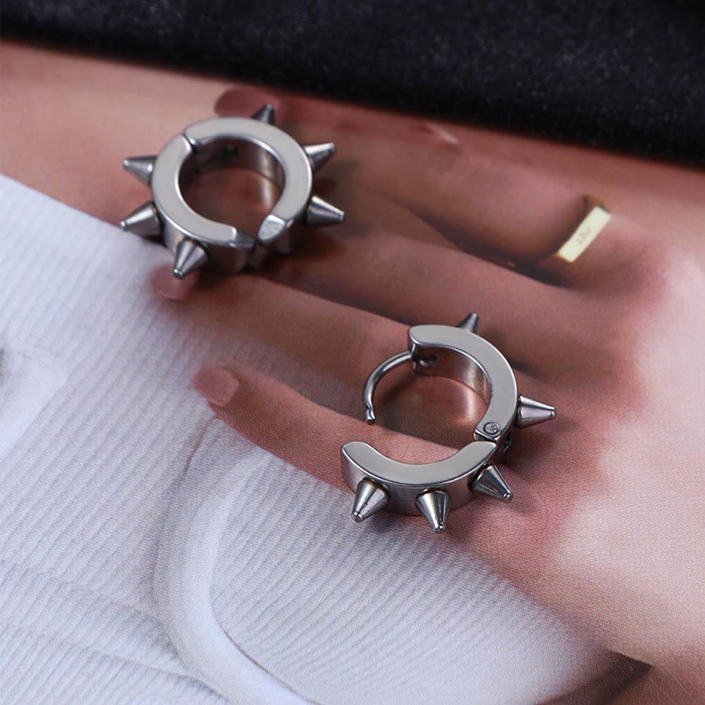 Round Hoop Earrings Earclip Punk Rivets Ear Clip Stud Earrings Women Men Earrings Clip Earrings