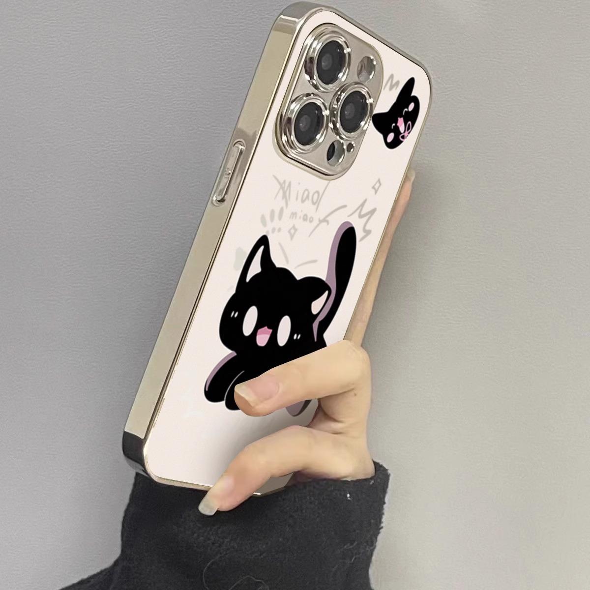 

Surprised Little Black Cat for Apple 16promax Phone Case New for IPhone 1 5 Plated Protective Cover New For Apple 7/For Apple 8