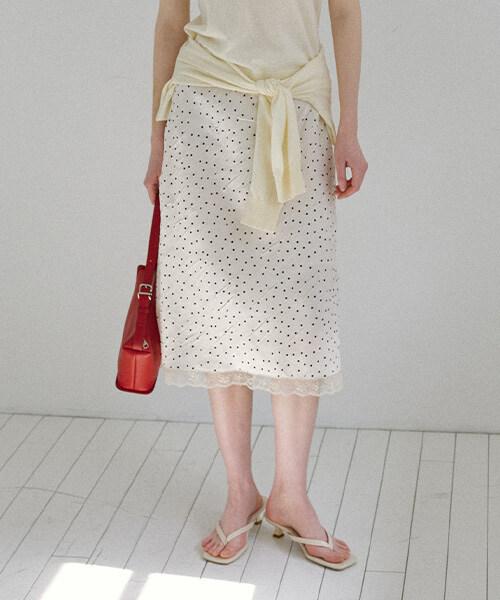 Onaenon Dot Lace Midi Skirt New6Ms512